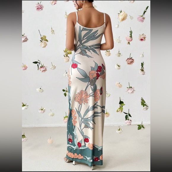 Floral Maxi Dress in Cream and Green - Picture 2 of 3